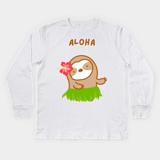 Aloha Hawaiian Sloth Kids Long Sleeve T-Shirt